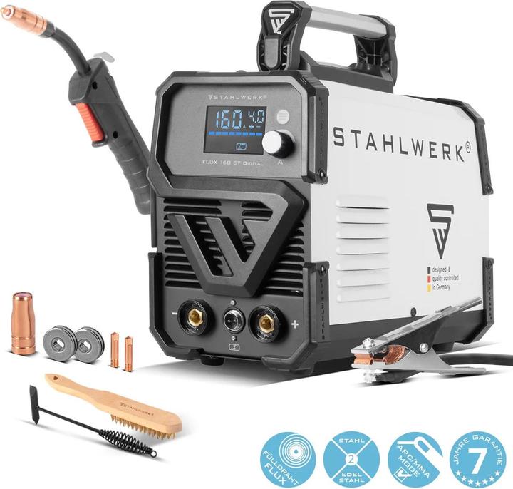 Produktbild Stahlwerk Schweissgerät FLUX 160 ST Digital mit 160 A, synergischem Drahtvorschub