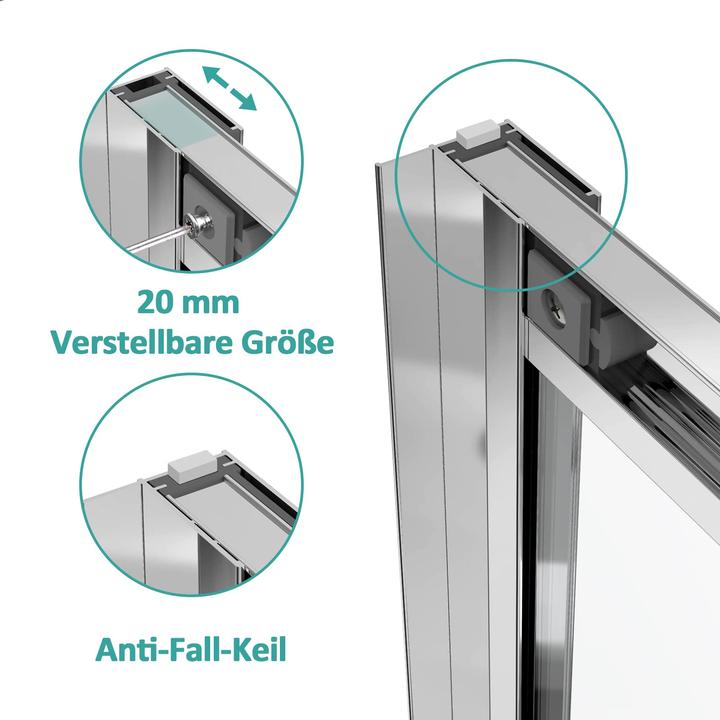 Produktbild Emke Duschkabine Viertelkreis 90x90cm Schiebetür Duschabtrennung Runddusche Duschtrennwand Glas, H190cm (90 cm, 90 cm, 195 cm)