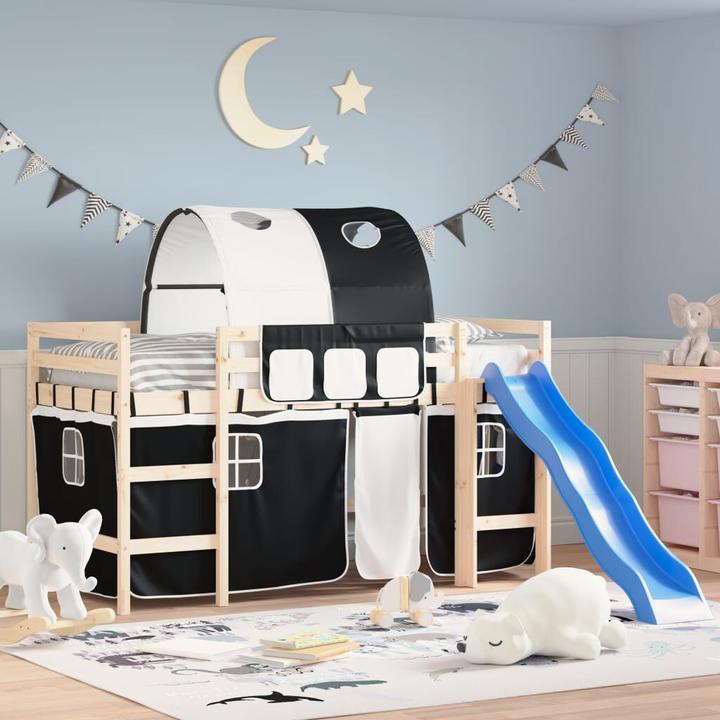 Actual product image VidaXL Curtains for loft bed with tunnel white and black