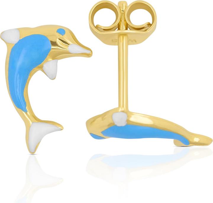 Image du produit Muau Stud earrings Dolphins yellow gold 750 light blue/white 11mm (Or jaune 750/18K)