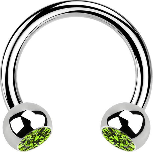 Immagine prodotto Star Piercing Micro Circular Barbell argento con due sfere di cristallo verde chiaro (Acciaio chirurgico 316L, senza ottone)