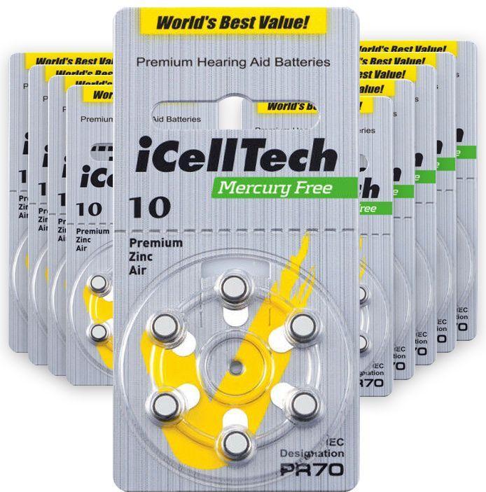 Produktbild ICellTech 10 Hörgerätebatterien (60 Stk., PR70, 90 mAh)