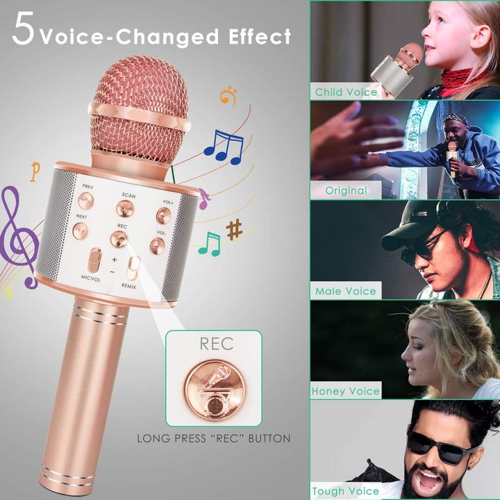 Immagine prodotto Esmée Microfono per karaoke con Bluetooth, AUX e altoparlante - oro rosa (iOS/Android)
