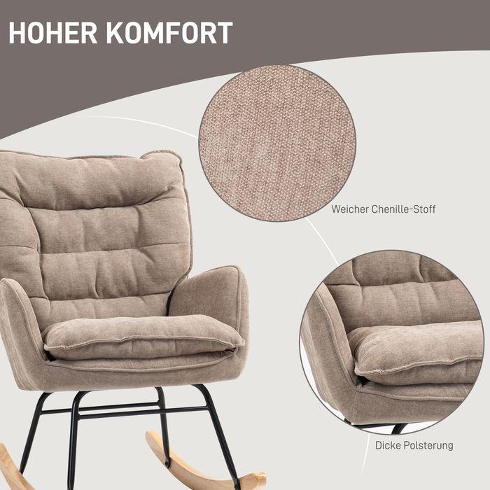 Image du produit Swisshandel24 Schaukelstuhl Armlehnsessel mit Chenilleoptik für Schlafzimmer, bis 12kg, braun