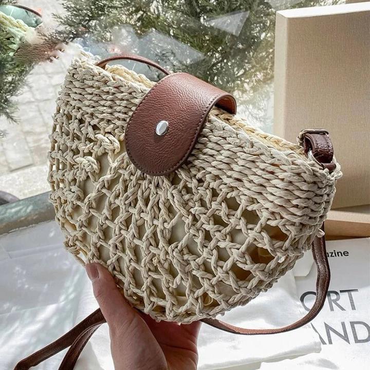 Immagine prodotto Only-Bags.Store Estate in paglia Ba Fashion Half Circle Bags Rattan Handmade Messenger Handbag Travel Beach Bags
