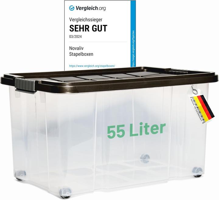 Actual product image Novaliv Aufbewahrungsbox mit Deckel Gross 55L Anthrazit Nestbar stapelbare Plastikbox mit Clipverschl (55 l)