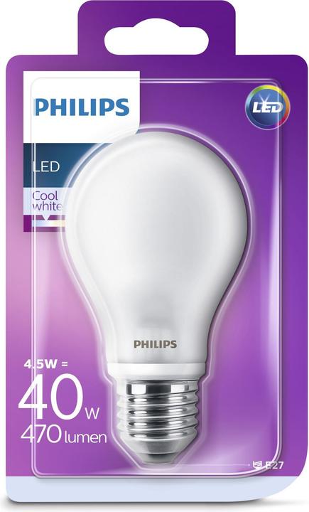 Produktbild Philips LED Lampe A60 4.5W (40W) KW matt ND (E27, 4.50 W, 470 lm, 1 x, F)
