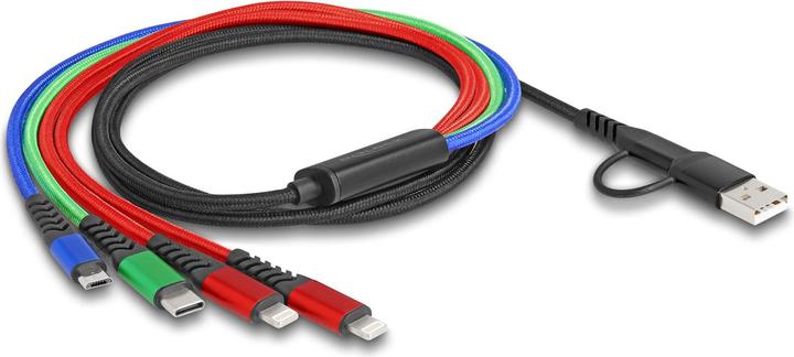 Produktbild Delock USB Ladekabel 10,20cm (4"") 1 USB Typ-A + USB-C™ zu 2 x Lightning™ / Micro USB / USB Type-C™ 1,20 cm (1.20 m, USB 2.0)