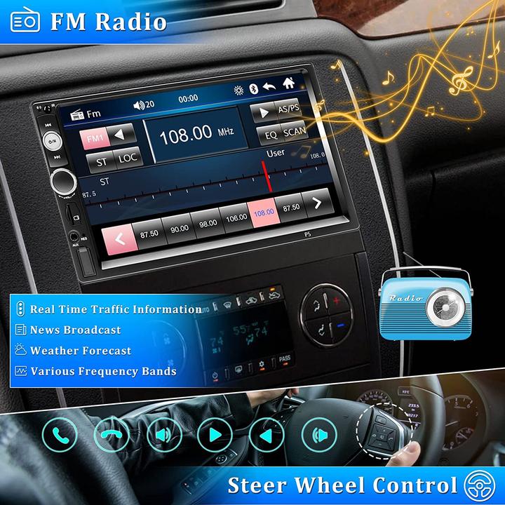 Produktbild Camecho Doppel Din Radio mit 7 Zoll Bildschirm, Schwarz/ Grau