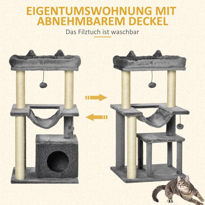 Actual product image PawHut Cat tree with cave (100 cm, Grey)