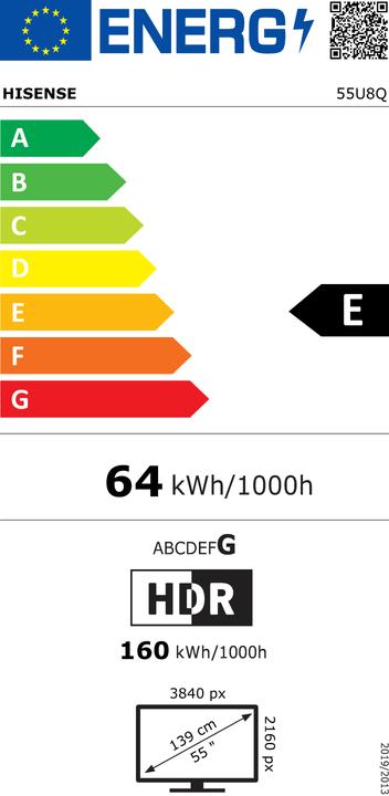 Etichetta energetica Hisense TV 55U8Q (55", U8KQ, LED, UHD, 2025)