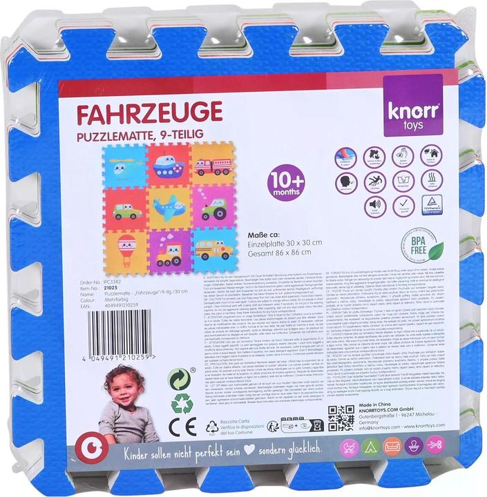 Actual product image Knorrtoys Puzzle mat - "Vehicles"/9 pieces/30 cm (86 x 86 cm)