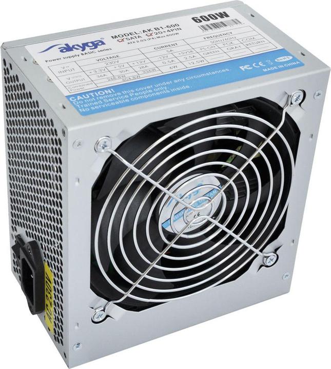 Actual product image Akyga Basic ATX Power Supply 600W AK-B1-600 Fan12cm P4 3xSATA PCI-E (600 W)