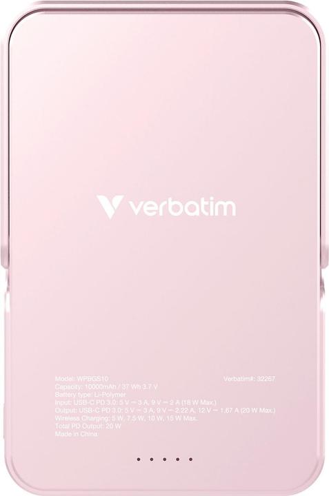Actual product image Verbatim Charge ‘n’ Go Power Bank with Stand Magnetic Wireless 10000mAh - Pink (10000 mAh, 20 W, 37 Wh)