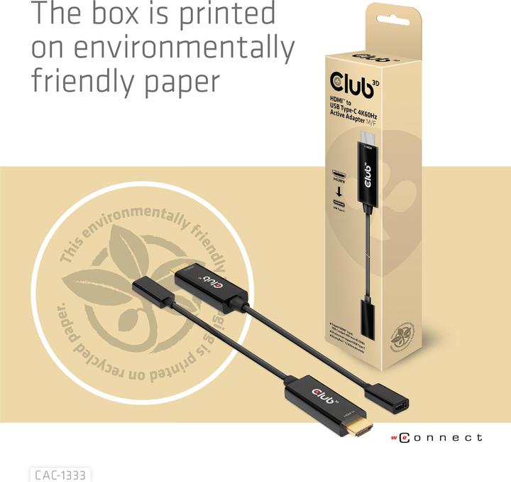 Produktbild Club 3D HDMI (Typ A) — USB C (HDMI, USB Typ-C, 22 cm)