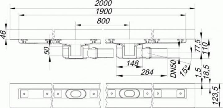 Actual product image Dallmer shower channel CeraLine W 1900mm, 524157, DN 50 overall height 110mm (2140 mm)