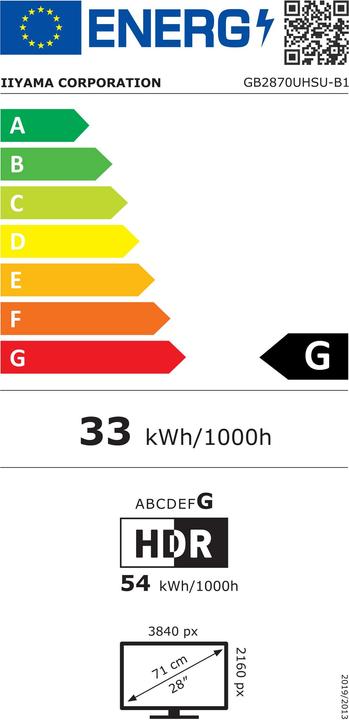 Energie-Label iiyama GB2870UHSU-B1 (3840 x 2160 Pixel, 28")