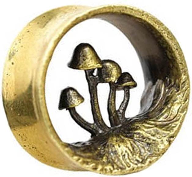 Produktbild Star Piercing Flared Tunnel vergoldet Pilze (Messing)