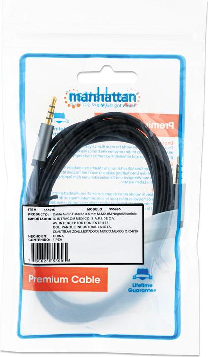 Image du produit Manhattan Câble audio Aux jack mâle (2 m, Jack 3,5 mm (AUX))