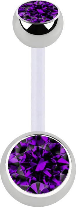 Produktbild Star Piercing Banane transparent mit zwei Kugeln silber Kristall violett (Bioflex, ohne Messing, Chirurgenstahl 316L)