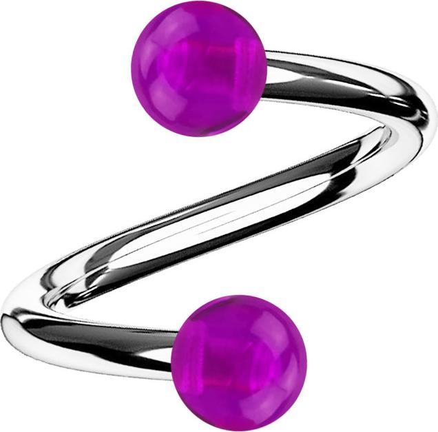 Produktbild Star Piercing Spirale silber mit zwei Kugeln violett transparent (Acryl, Chirurgenstahl 316L, ohne Messing)