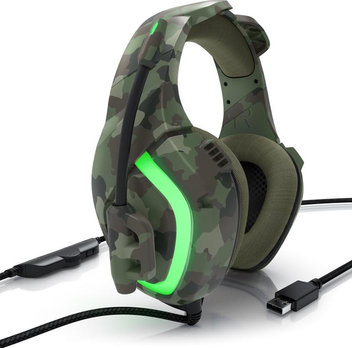 Immagine prodotto CSL Cuffie da gioco, USB "GHS-103" mimetiche con microfono, cuffie over-ear per PC, PS4 / 4 Pro, PS5 (Cablato)