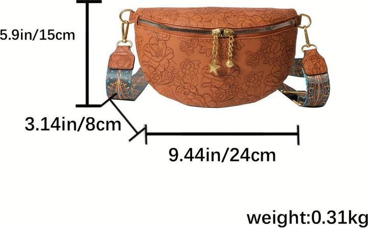 Actual product image Only-Bags.Store Retro elegant floral pattern crossbody bag, classic structured ethnic fancy pack with wide strap