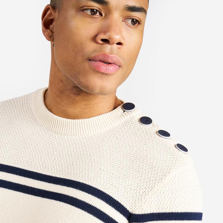 Image du produit Tribord Pull-over voile tricoté homme 100 beige/bleu foncé rayé (S)