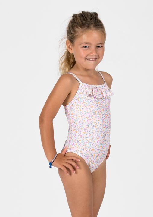 Nabaiji Badeanzug Baby/Mädchen mit Rüschen - Print Blumen weiss/rosa