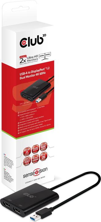 Image du produit Club 3D CSV-1477 USB A à DisplayPort (DP, 9.30 cm)