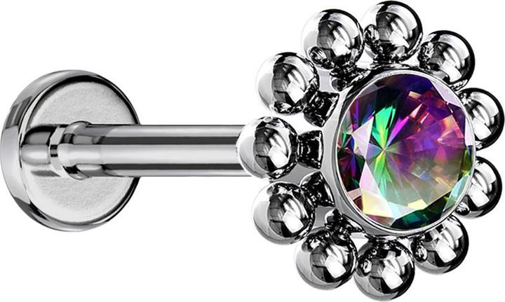 Produktbild Star Piercing Micro Labret Innengewinde silber Kugelblume Kristall dunkel multicolor (ohne Messing, Titan G23)