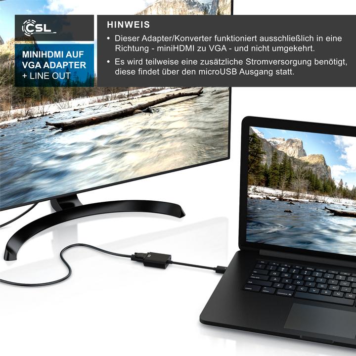 Produktbild CSL HDMI Typ C (Mini) zu VGA & 3,5mm-Klinke, Full HD Mini HDMI auf VGA Video/Audio Adapter (VGA, 10 cm)