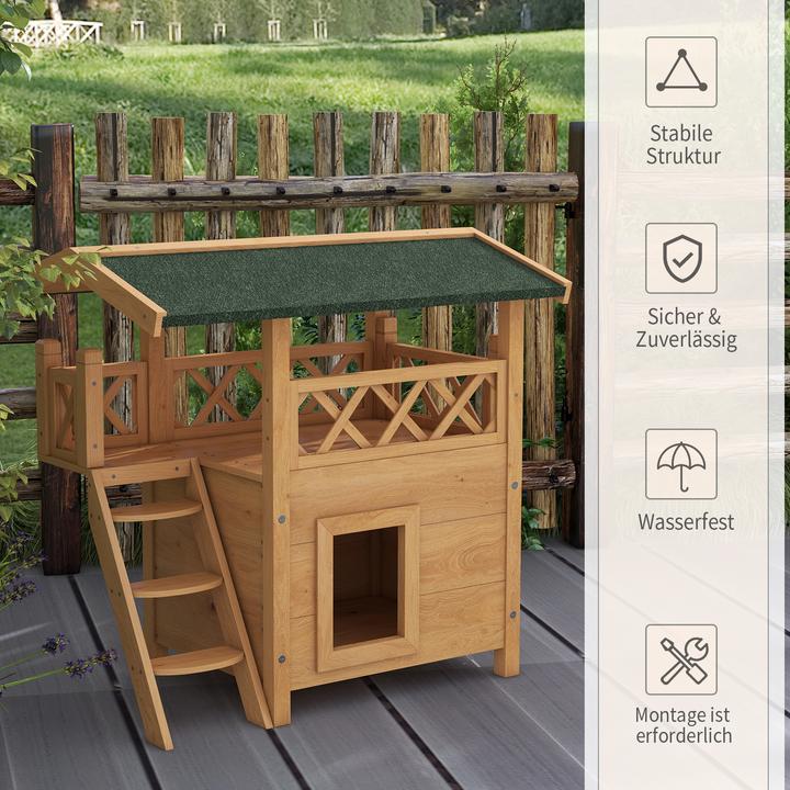 Actual product image PawHut Cat house with stairs and roof (Cat)