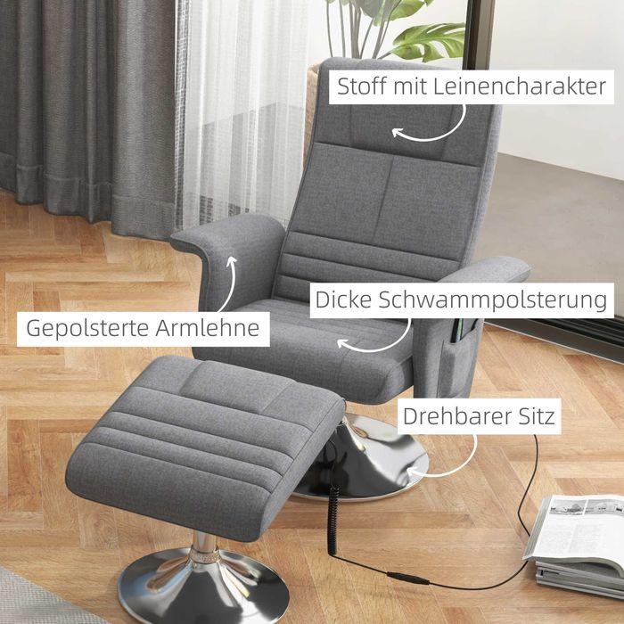 Produktbild Swisshandel24 Fernsehsessel Fusshocker elektrisch Liegefunktion Vibrationsmassage Fernbedienung Leinenoptik Dunkel