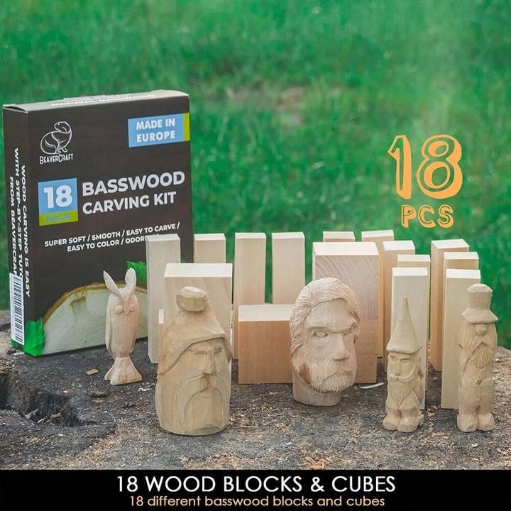 Actual product image Beaver Craft Lime wood carving blocks 18 pieces