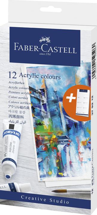 Immagine prodotto Faber-Castell Vernice acrilica in tubetto, scatola di cartone da 12 pezzi Colori altamente pigmentati, leggeri e (DAA326, 20 ml)