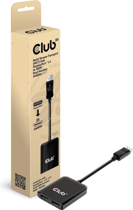 Actual product image Club 3D Club3D Multi Streaming Transport Hub 1xDP->2xHDMI (Micro USB, 20 cm)