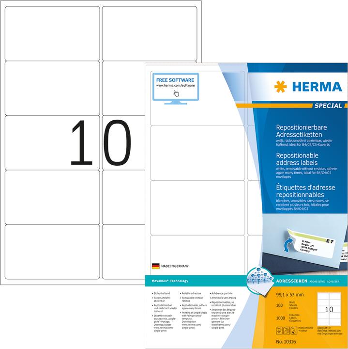 Actual product image HERMA Removable address labels A4