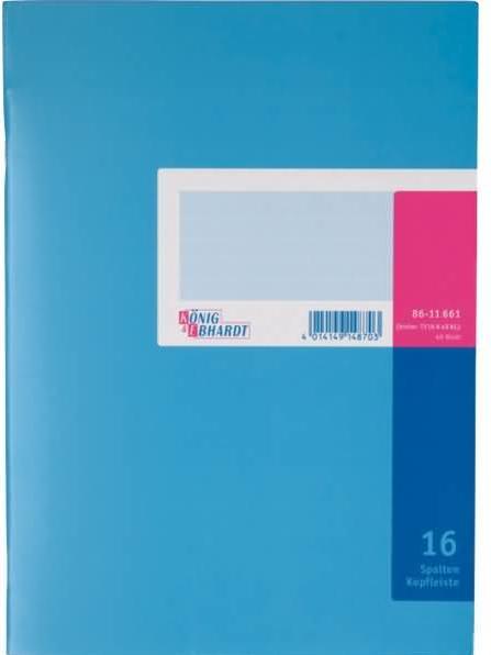 Produktbild König & Ebhardt Spaltenbuch DIN A4 hellblau/magenta 16 Spalten 40 Bl. (40 x)