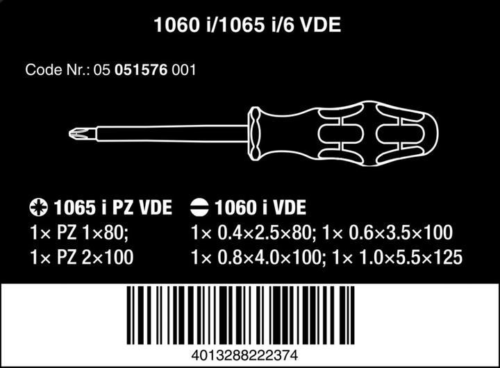 Produktbild Wera 1060 i/1065 i/6 (Pozidriv-Kreuzschlitz (PZ), Schlitz)