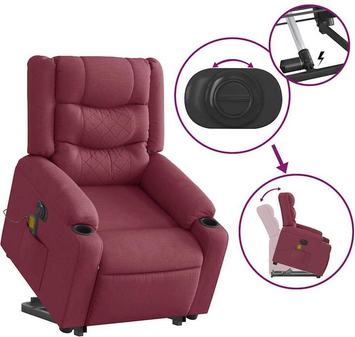 Produktbild VidaXL Elektrischer Massagesessel mit Aufstehhilfe Weinrot Stoff