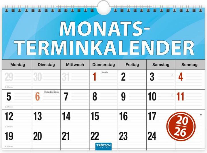 Produktbild MonatsterminerMonatsterminkalender2026mitWire-O-Bindung (Deutsch)