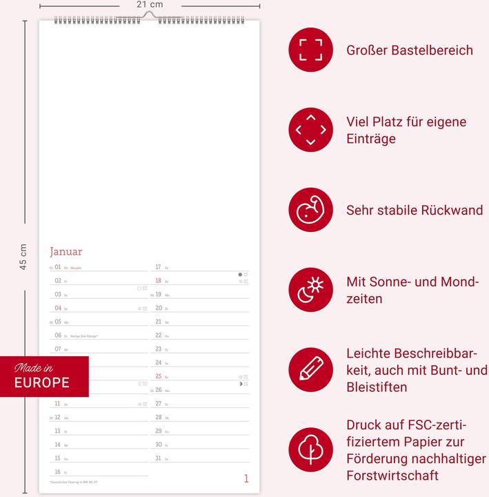 Image du produit Fotokalender zum Selbstgestalten 2026 (21 x 45 cm, Couverture rigide, Allemand)