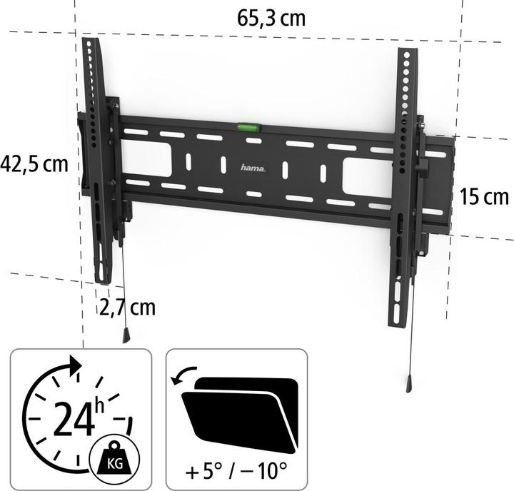 Image du produit Hama Support TV mural, inclinable, antivol, 203 cm (80") jusqu'à 50 kg (Mur, 80", 50 kg)