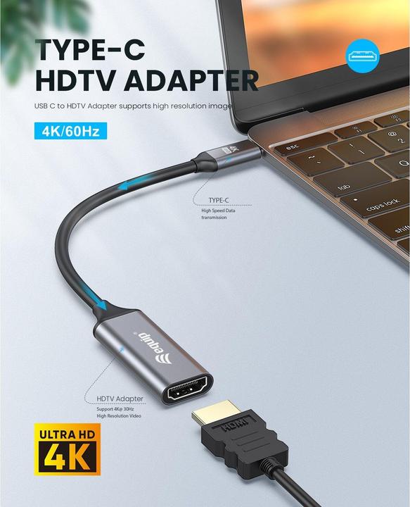Actual product image equip Adapter USB-C -> HDMI 2.0 4K60Hz 0.15m gr (HDMI, 15 cm)