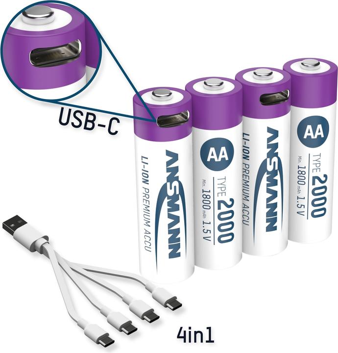 Produktbild Ansmann Li-Ion Premium Accu (4 Stk., AA, 1800 mAh)