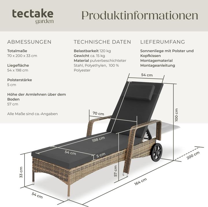 Produktbild tectake Sonnenliege (200 cm)