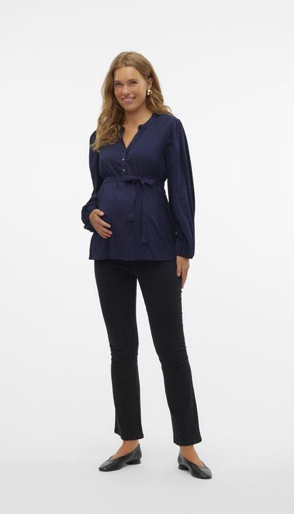 Produktbild Mamalicious Normal geschnitten Mandarin Kragen Ärmelbündchen mit Knopf Ballonärmel Top Bluse (S)