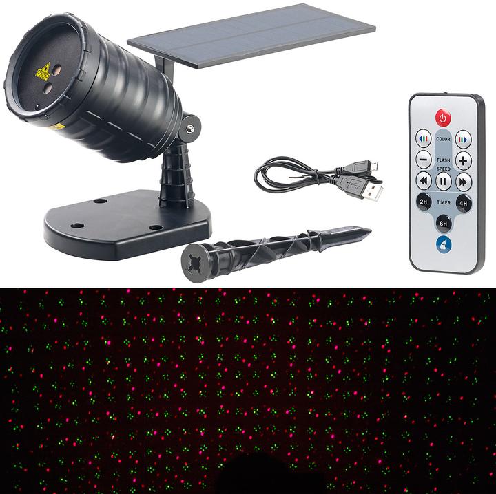 Produktbild Lunartec Solar-Laser-Projektor mit Sternenregen-Lichteffekt (IP65)