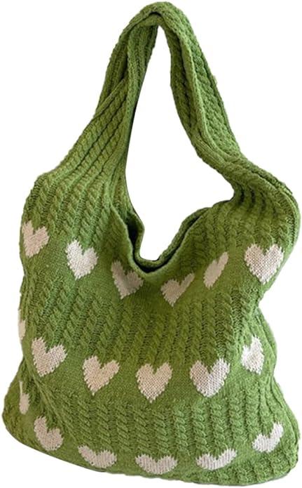 Only-Bags.Store Minimalistische Liebe Muster Hobo Tasche, gestrickt Lagerung Einkaufstasche, leichte Urlaub Tasche